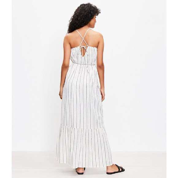 Loft Shimmer Stripe Tie Back Maxi Dress Whisper White - Picture 3 of 9